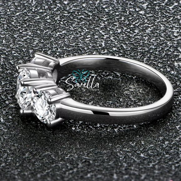 2ct Trilogy Ring 3 Stone Moissanite Band Solid Sterling Silver - Picture 3 of 5